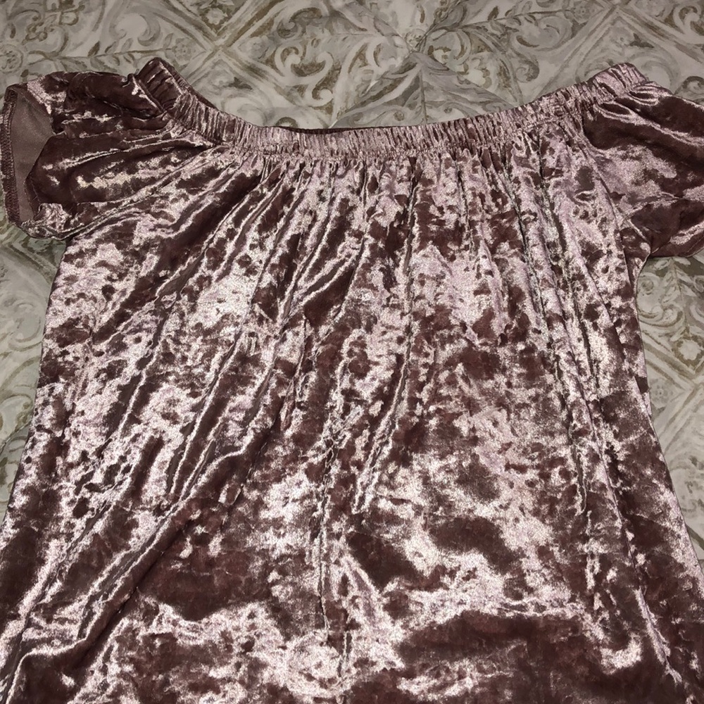 Pink velvet off the shoulder blouse